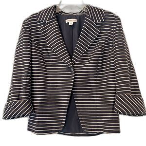 Coldwater Creek Women’s 3/4 sleeve navy striped linen  blazer/ jacket size  4/6
